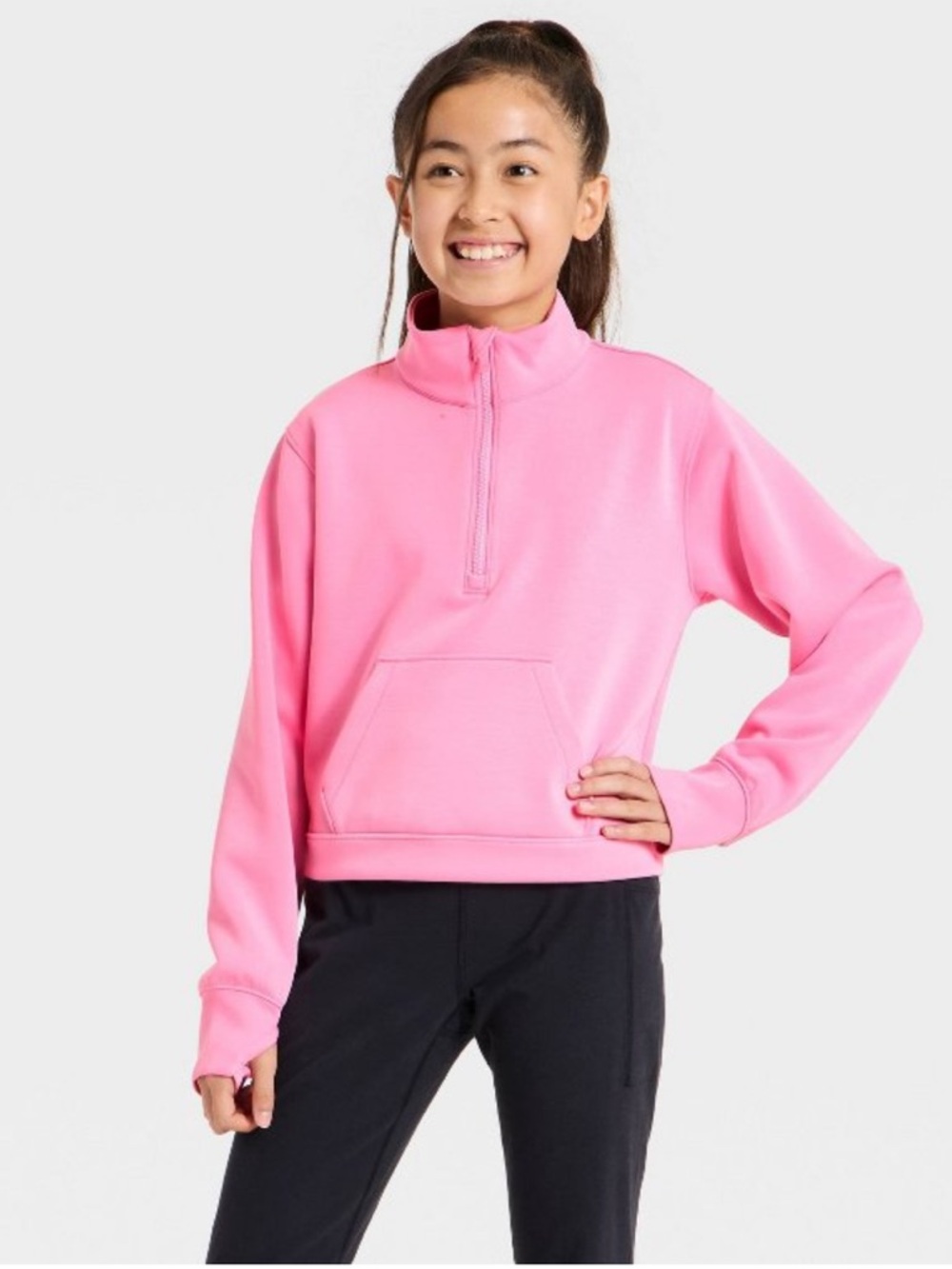 All in Motion Girls' XS (4/5) Pink Half-Zip Pullover Sweatshirt